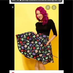 Pinup couture cthulhu monster print swing skirt